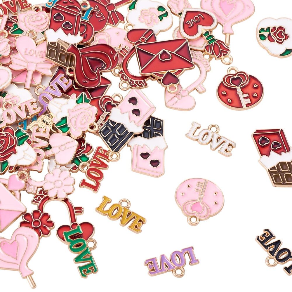 5951 52pcs Valentines Day Pendants Heart Flower Love Dangle Earring Charms